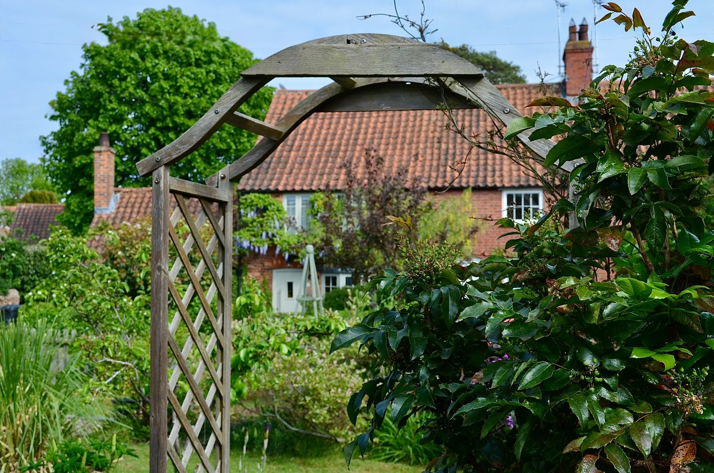 Grüner Gartenbogen als stimmungsvolles Motiv zur Gartenfahrt